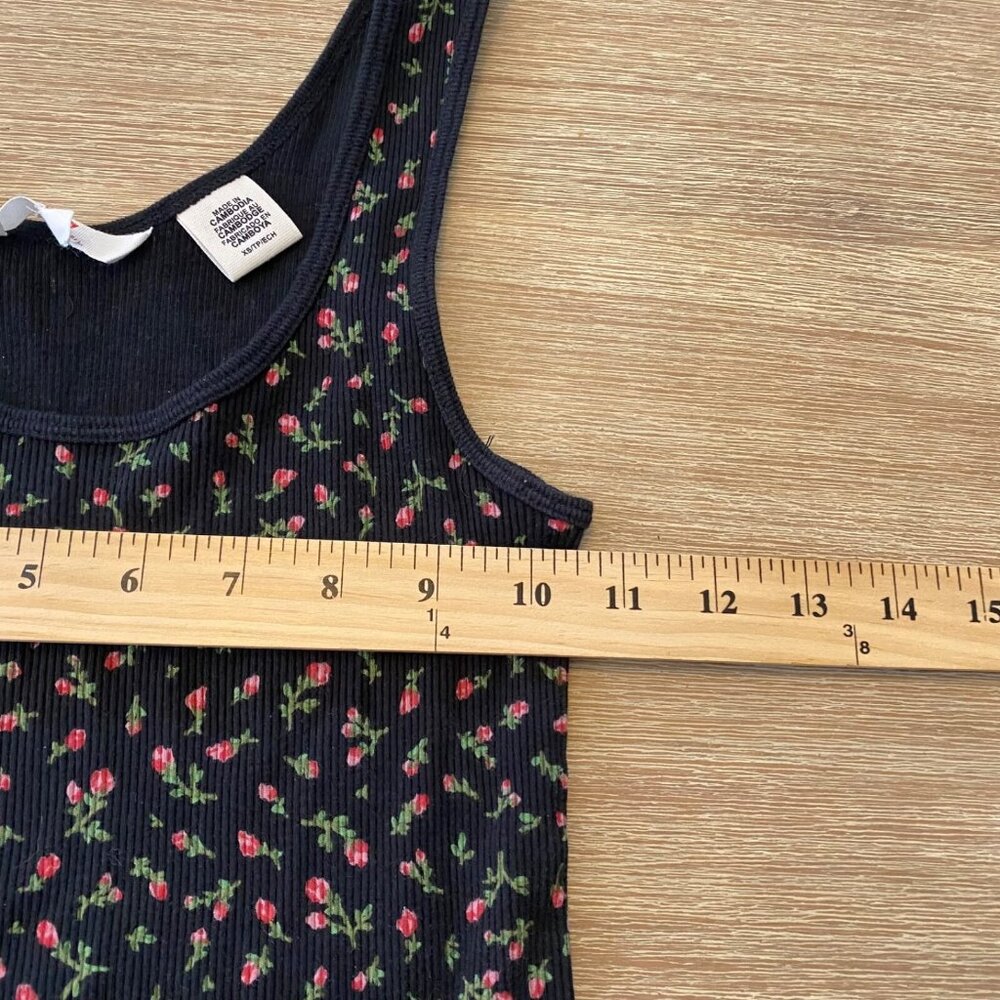 Levis Tank Top Women's Black Sz XS Ditzy Floral Rosebud Ribbed Cottage Core - Picture 6 of 7